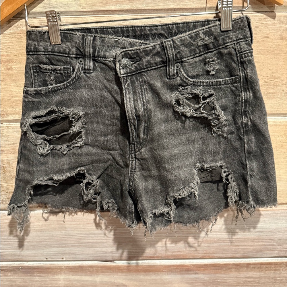 American Eagle Outfitters Black Jean Shorts Distressed Vintage Style